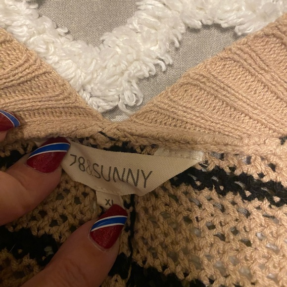 Striped Beige and Black Women's Long Sweater - Picture 2 of 2